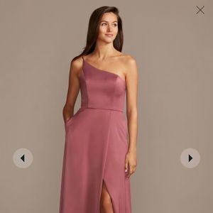 David’s Bridal Satin One Shoulder Bridesmaid Dress in Chianti - Size 6
